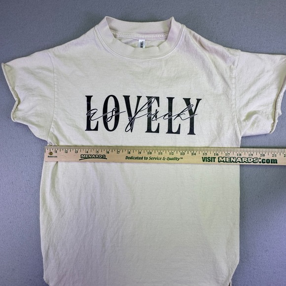 Pebby Forevee Shirt Women's Small Lovely As F!%* Graphic Cream Raw Hem Funny - Picture 2 of 8